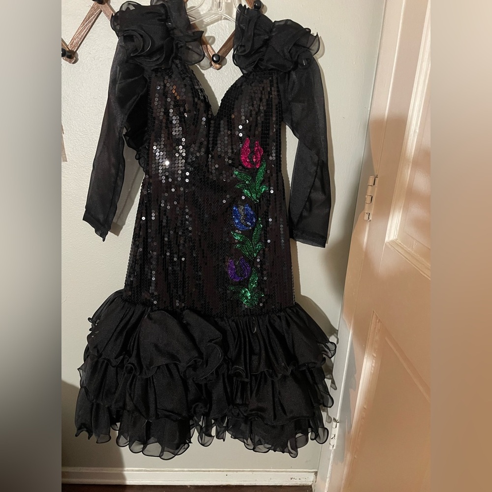 Alyce Designs Vintage Elegant Black Sequin Dance Prom Dress